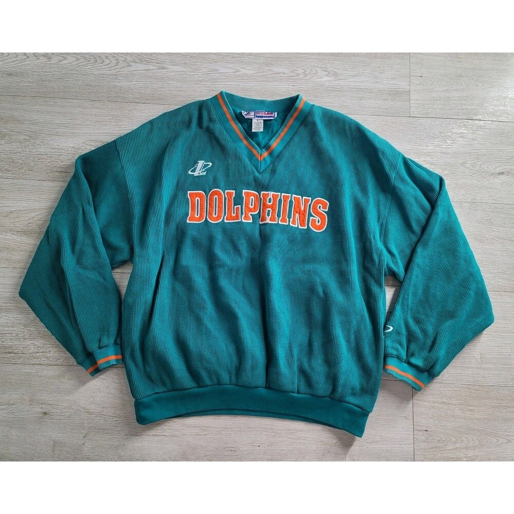 Vtg 90s Logo Athletic NFL Pro Line Pullover L Waffle Jacket Miami Dolphins Rare